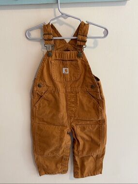 Carhartt Toddler Pants 18m Brown Overalls Canvas Logo Pockets Sleeveless Cotton